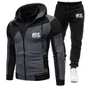 Mode Sportkläder Dragkedja Luvtröja Casual Sport Män MMA Hooded 2 piece Sweatshirt Sweatpants 220615