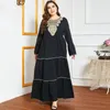 Платья плюс размер платья Фридяд Арабский стиль многослойного длинного вышитого черного мусульманского платья кафтан Абая