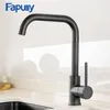 Fapully Kitchen Faucet 360 Rotate Black Mixer Faucet for Kitchen Rubber Design Hot and Cold Deck Mounted Crane for Sinks AEF0012 T200423