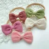 Newborn Floral Printed Muslin Cotton Nylon Headbands Girls Hair Bow Nylon Headband Baby Knotbow Elastic Hair Bands Kid