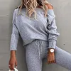 Herbst winter Trainingsanzug langarm stricken Top Mit Elastizität Hosen Casual Zwei Stück Sets Frauen Plus Größe Hosen Anzug 220315