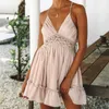 Marka kobiet impreza koronkowa kwiat mini sukienka Summer Sexy Sling Spaghetti Straps Deep V Neck Wedding Club Vestidos 220629
