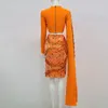 Ailigou Sexy Designer de la femme serrée d'orange Orange deux pièces de haute qualité élégant à paillettes à paille