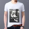 Erkek Tişörtleri Yaz Erkekler T-Shirt Baskı Moda Komik Sad Köpek Serisi Vahşi Yuvarlak Boyun Rahat Nefes Alabası Kısa Kol Üstü