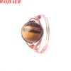 Roségoldfarbener Wire-Wrap-Quarz-Ring mit runden Perlen, Stein und Kristall für Damen, Schmuck, 19 mm, nicht verstellbar, BO950