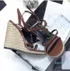 Kil espadrilles designer sandaler läder pumpar halmvävning avsked bröllop klänningskor ankel remplattform gladiator sandal