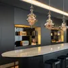 Pendant Lamps Light Luxury Glass Lamp 3-head Dining Room Chandelier Antique Brass Bar Tea Small Cafe ChandelierPendant