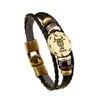 Fashion Bronze Alloy Buckle 12 Constellation Leather Bracelet Wooden Beads And Black Hematite Jewelry