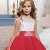 Dzieci Dziewczyna Eleganckie Wesela Pearl Płatki Christmas Dress Princess Party Pagewant Koronki Frock Tulle dla 6 7 8 9 10 11 12 14 lat 220426 \ t