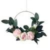 装飾的な花の花輪人工花輪鉄のリングハンギング花柄の飾りピンクローズシミュレーションガーランドドアウォールホームパーティー装飾