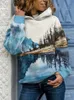 Damer Rundhalsad Casual Hoodie Sweatshirt Långärmad Mountain Landscape Printed Plus Size Toppar T-shirts Höst och vinter 220321