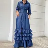 الفساتين غير الرسمية للنساء حفل Maxi Dress 2022 Vonda Spring Holiday Vintage Long Sleeve Label Button Down Festidos Robe Femme