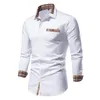 Camisas casuais masculinas PARKLEES 2022 outono xadrez patchwork formal para homens fino manga longa branco camisa de botões vestido negócios escritório camisas