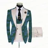 Мужские костюмы Blazers Green Floral Print Men Свадебное костюм 3 штуки