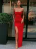 Yiallen Red Black Year Christmas Party Long Dresses Women Spring Bodycon Lace Up Stretch Slim Soft Midi Dress Femme 220615