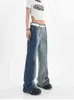 2022 E-Girl Taille Haute Bleu Dégradé Jeans Gothique Harajuku Denim Pantalon Long Baggy Pantalon Droit Femmes Pipes Larges streetwear L220726