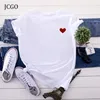 JCGO Summer Cotton Women Serce Drukuj T Shirt S-5XL Plus Size Krótki rękaw Tees Topy Dorywczo Prosta O-Neck Kobiet Tshirts 220402