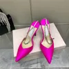 Designer Sandals Crystal Embellished Suede High Heel Rhinestone Chain Satin Heels Designers Dress Shoes Womens Stiletto Heels Wedding Party Shoe 8.5cm 34-40