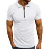 Men's T-Shirts 2022Mens T-shirt Turn Down Collar Zipper Tops Casual Slim Short Sleeve Pockets T Shirt For Men Basic