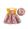 Vestidos de princesa con estampado floral para niñas pequeñas con sombreros Vestido con tirantes de verano para niños Faldas lindas para niñas en 2 colores