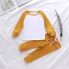 Baby Spring Ribbed Clothing Set Boys Girls Patchwork Outfits Article Pit Cotton Long Sleeve Pullover T Shirt + Pants 2 Piece Sets Kids Autumn Simple Shape