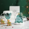 Warmte-resistente dubbele laag bril Drinkware Afternoon tea Mokken Sneeuwvlokdeksel Xtmas Boom met handvat ontbijt havermoutmelk koffie koffiekopjes kerstcadeau yf0001