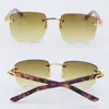 도매 판매 보라색 판자 Aztec Arms Rimless Sunglasses 8300816 큰 사각 선글라스 클래식 조종사 금속 프레임 간단한 레저 안경 18K 골드 UV400 렌즈