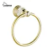 Bath Accessory Set Polished Gold Bathroom Accessories White Crystal Decoration Hardware Solid Brass Double Towel Ring HolderBath