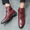 Men Ankle Boots Business Formal Shoes Low Heel Buckle Round Toe Decoration British Style Fashion Retro Versatile DH903