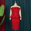 Casual Dresses Party Women Evening Elegant Ruffles ärmlös rygglös röd peplum klänning 2022 Summer Ladies Slim Bodycon