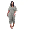 Sommer Frauen Overalls Designer Trainingsanzüge Plus Größe Kleidung Mode Kurzarm Strampler V-ausschnitt Lange Onesies Einteilige Hosen