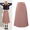 Roze geplooide rok vrouwen plus maat atumn elegant witte hoge taille lange rok zwarte casual dames chiffon rok mujer faldas 201111