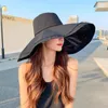 Лето 18 см Большой Brim Защита от солнца Шляпы Женщины Складные Мода Ведро Шляпа Путешествия Пляж Открытый Женский Рыбалка Cap Sunhat