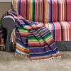 Mexican Serape Blanket Travel Striped Rainbow Beach Blankets Mat with Tassel for Beds Outdoor Picnic Sofa Cover Cotton Fleece 220525