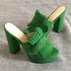 Moda-kadın Süet Orta Topuk Pompa Sandal Platformu Sandalet Tasarımcı Ayakkabı Marmont Sandalet Fringe Foll