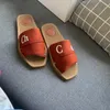 Woody Sliders Sandaler Berömda Designer Kvinnor Tofflor Klassisk Letter Canvas Beach Flat Mule Sandal För Kvinna Sliders Sommarskor Svart Vit Röd