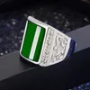 Cross-Border Hot Silver Domineering Elegant Dragon Pattern Ring Male Emerald Agate Open Mouth Ring Wholesale Jewelry