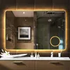 Specchi Specchio rettangolare per bagno intelligente con luce LED a tre colori Anti-appannamento Retroilluminazione per trucco 5X Ingrandisci Oscuramento Specchietti cosmetici