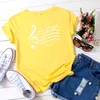 Summowa grafika codziennie regularna swobodna nuta muzyczna z krótkim rękawem Drukuj Kobiety Kobiety Vintage Streetwear Lady O-Neck Tees Top 220511