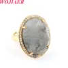 Wojiaer Natural Stone Ring Faceted 계란 모양 CZ 지르콘 모조 다이아몬드 반지 개방 조정 가능한 여성 보석 절묘한 선물 Bo928