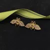 Vintage Bee Diamond Charm Earrings Metal Letter Designer Studs Ladies Personality Designer Bees Eardrops295f