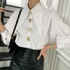 Chemisiers pour femmes Chemises Coréenne Col rabattu Dames Élégantes Manches Lanterne Blanc Femmes Blouse Tops Bouton Blusas Mujer De Moda 2022 A288