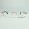 monture de lunettes de diamants sans fin 3524012 avec pieds en bois bleu naturel et verres transparents de 56 mm