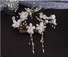 Haarclips Barrettes Koreaanse vrouwelijke hoofdbanden en oorbellen Set Wedding Bride Tiaras Crowns Bridal Flower Hoofdress Accessoires Pearl Diadeem