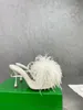 2022 Lato Ostrich Feather Shuttlecock Płaskie sandały Prawdziwe skórzane buty z jasnym logo i siedem kolorów pomarańczowej torebki Size35-41 z pudełkiem