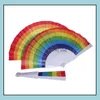 Party Favor Event Supplies Festive Home Garden Folding Rainbow Fan Printing Crafts Dh9ic