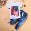 Одежда наборы мальчиков Летняя одежда с британским и американским флагом детские футболки Джинсы Kids RetailClothing