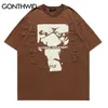 Oversized Gothic T -shirts Streetwear Vintage Borduurbrief Grafische afdruk T -shirt Harajuku Retro Cotton Tee 220622