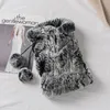 Зимний меховой шляп Scarf Женщины Real Rex кролика кролика мех крышка лиса Pompom High Elastic