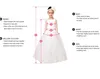 Платье девушки платья лодыжка светло -розовая цветочная девушка для свадебного жемчуга первое причастие без спинки.